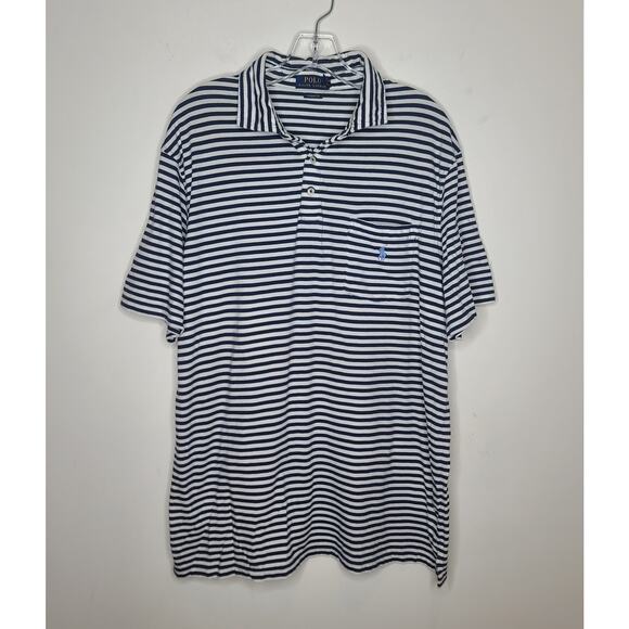 Ralph Lauren Polo blue stripes short sleeve polo shirt with pocket - large - Picture 1 of 4